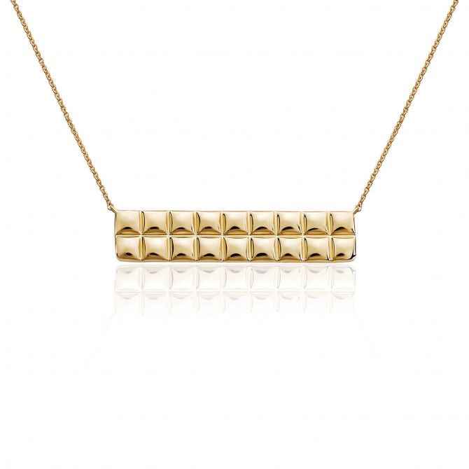 Yellow Gold Barcelona Horizontal Bar Necklace, 18"