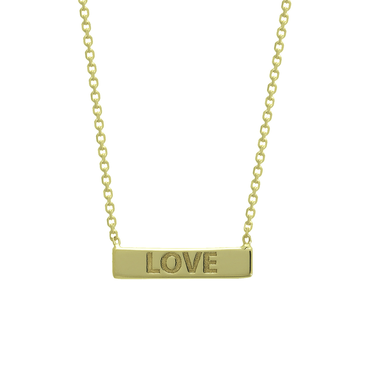 Love Engraved Mini Bar Necklace in Yellow Gold, 18" Borsheims