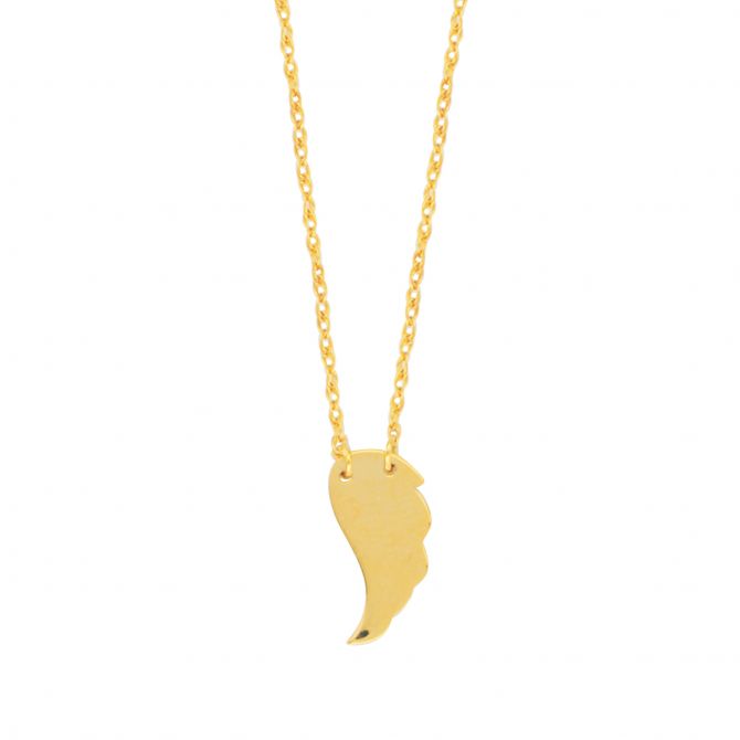 Mini Angel Wing Pendant in Yellow Gold, 18"