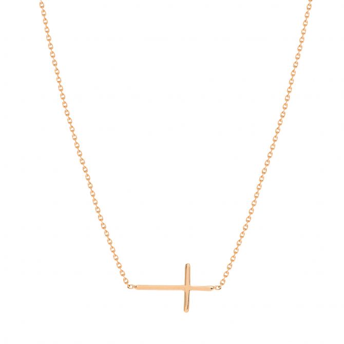 Rosary Sideways Cross Necklace in 18k gold over sterling silver – Miabella