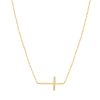 Mini Sideways Cross Necklace in Yellow Gold, 18"