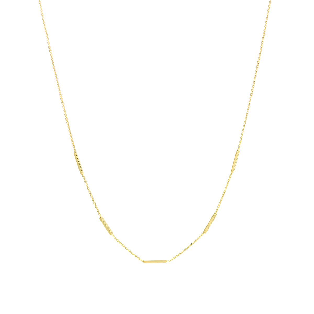 5 Station Bar Necklace in Yellow Gold, 16