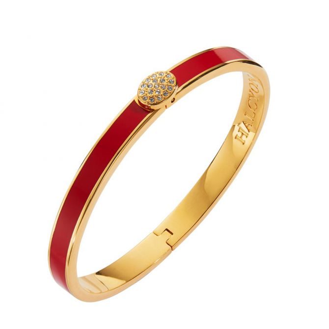 Halcyon Days Skinny Pavé Button Red & Gold Bangle