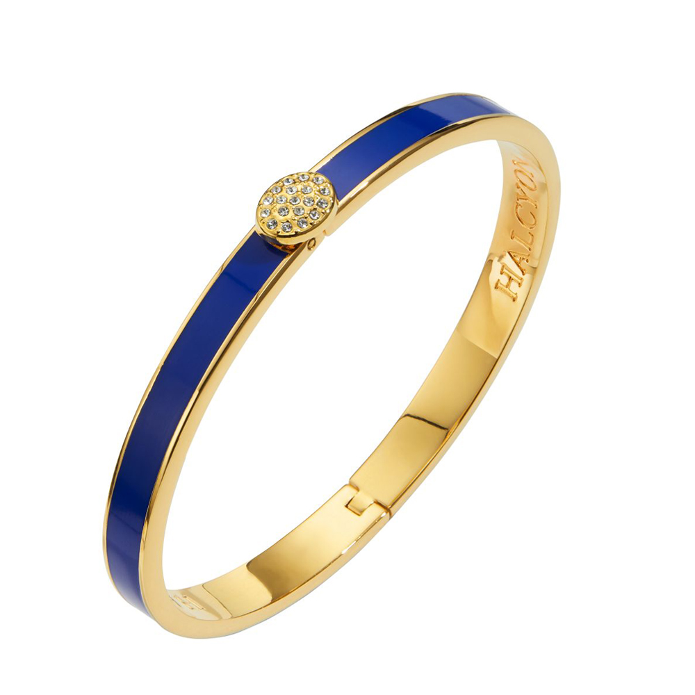 Halcyon Days Skinny Pavé Button Blue & Gold Bangle