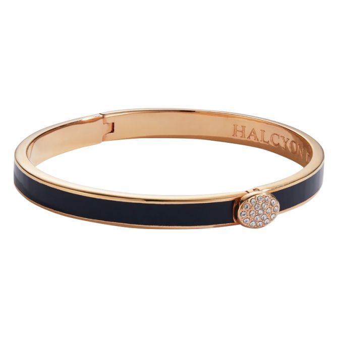Halcyon Days Skinny Pavé Button Navy & Rose Gold Bangle