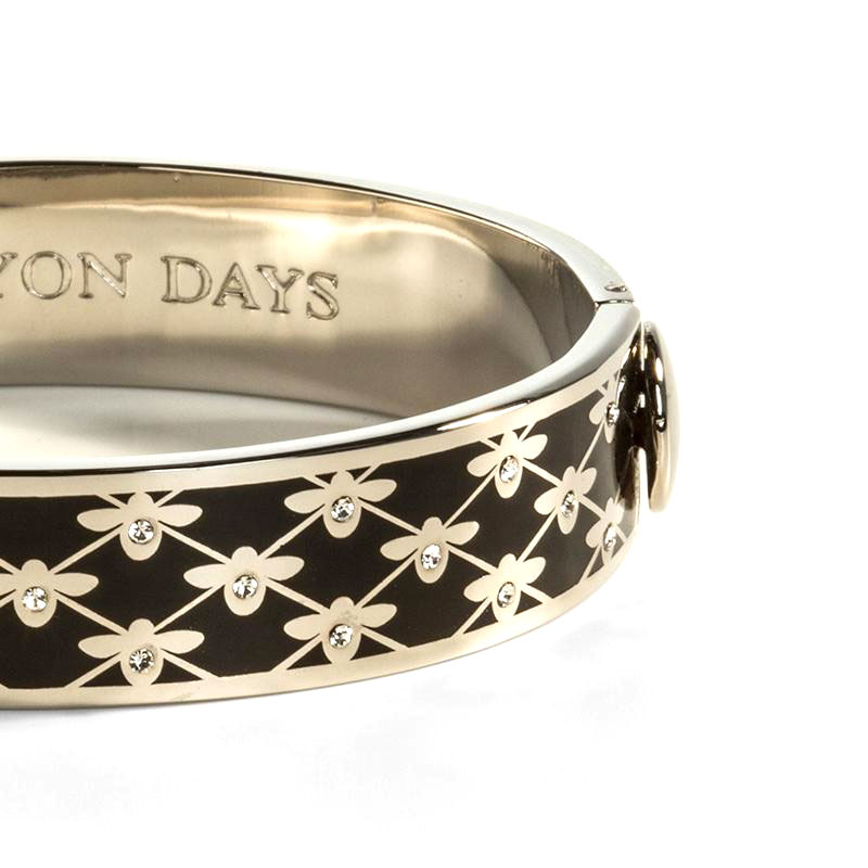 Halcyon Days Bee Sparkle Trellis Bangle, Black and Palladium