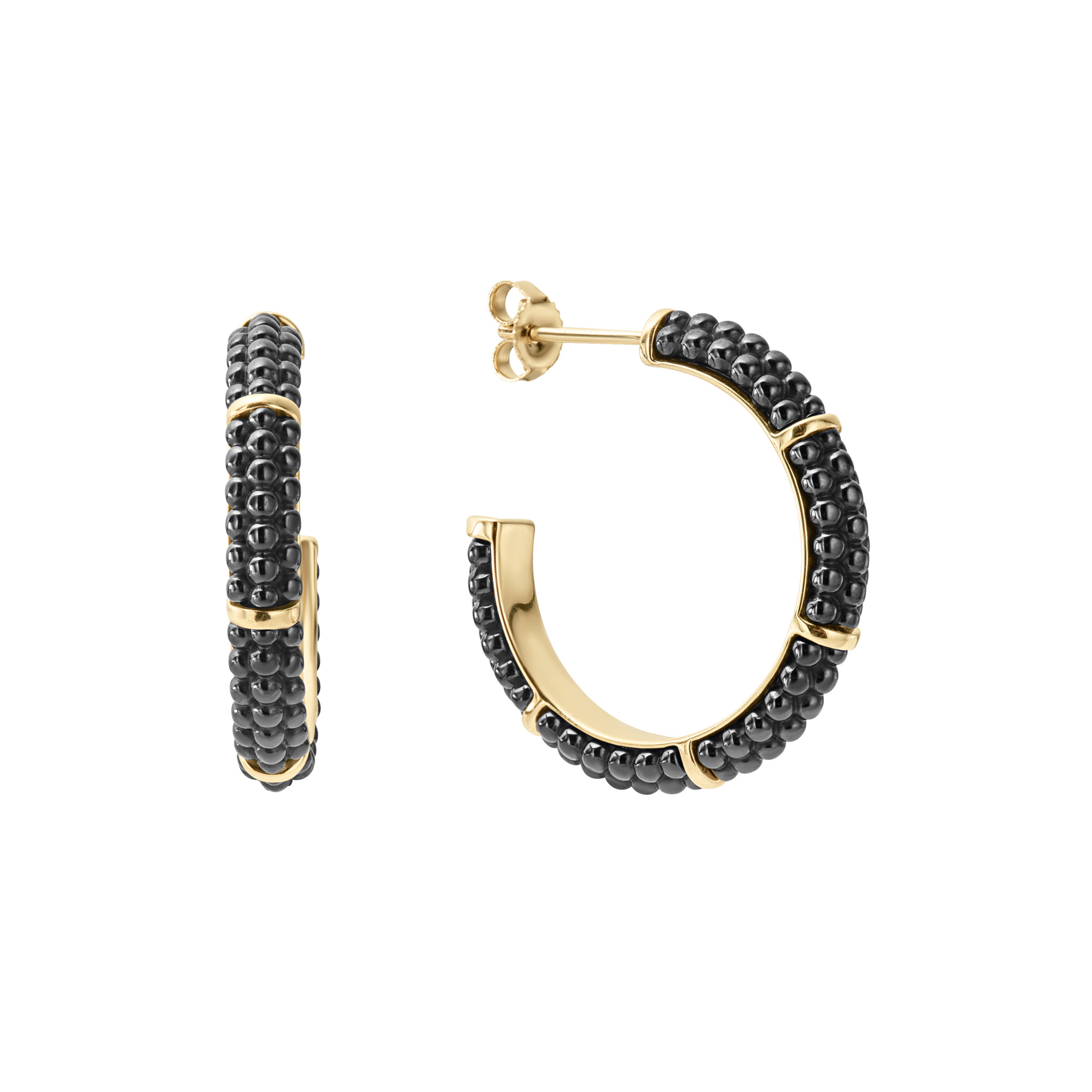 LAGOS 18K Yellow Gold and Black Caviar 21mm Hoop Earrings