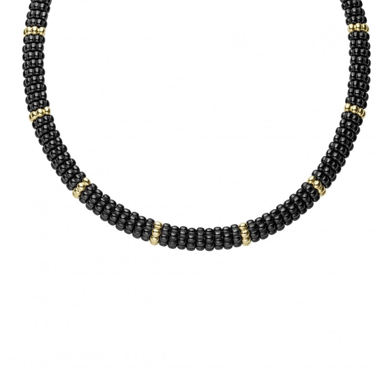 LAGOS 18K Yellow Gold and Black Caviar Station Rope Necklace | 04-10451 ...