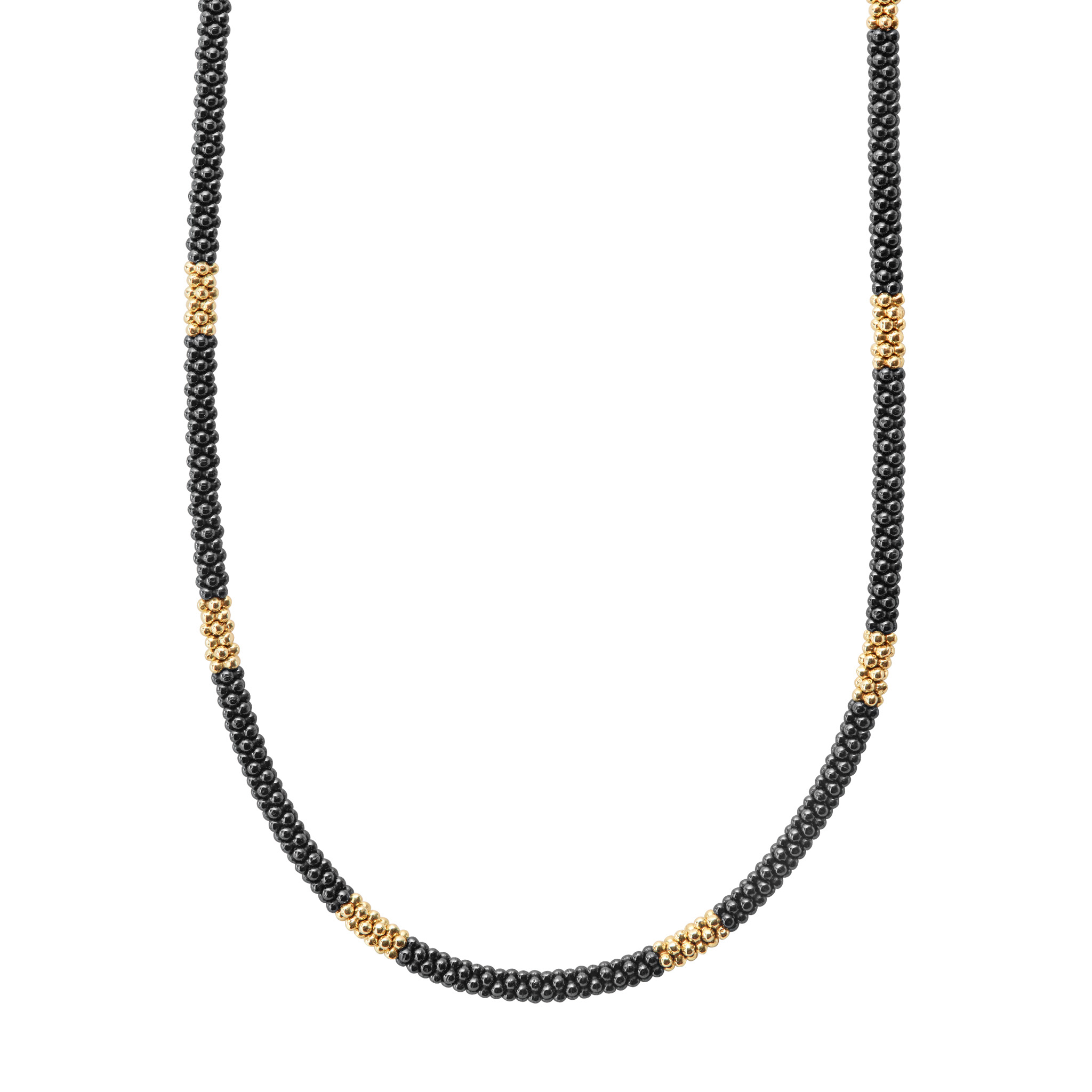 LAGOS 18K Yellow Gold and Black Caviar Station Rope Necklace, 16