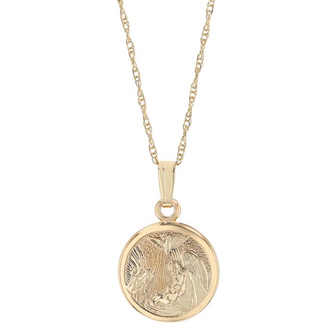 Yellow Gold Guardian Angel Circle Pendant, 15"
