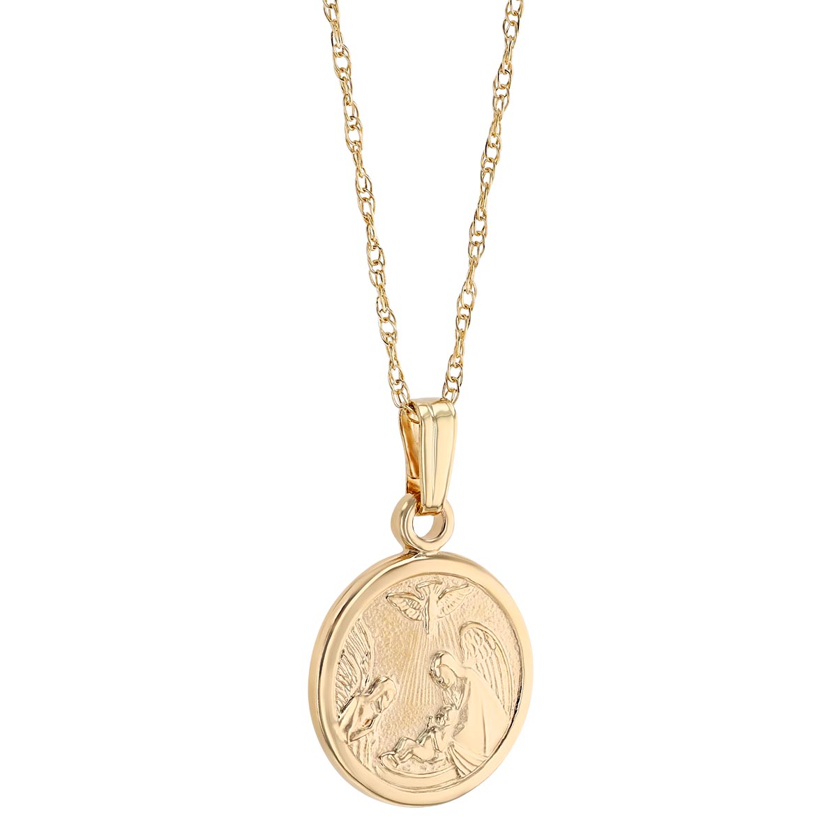 Yellow Gold Guardian Angel Circle Pendant, 15