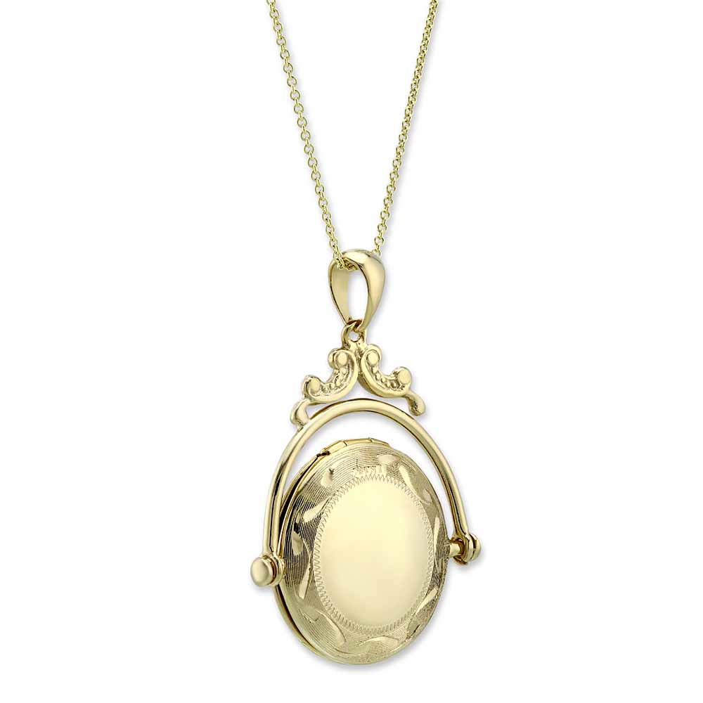 14K Yellow Gold Engraved Locket with Chain, 16-18