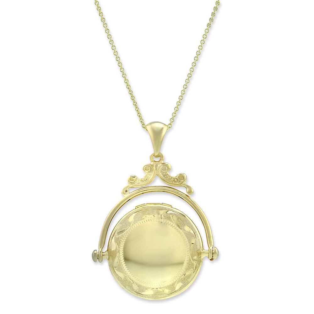 14K Yellow Gold Engraved Locket with Chain, 16-18