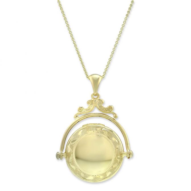 14K Yellow Gold Engraved Locket with Chain, 16-18"
