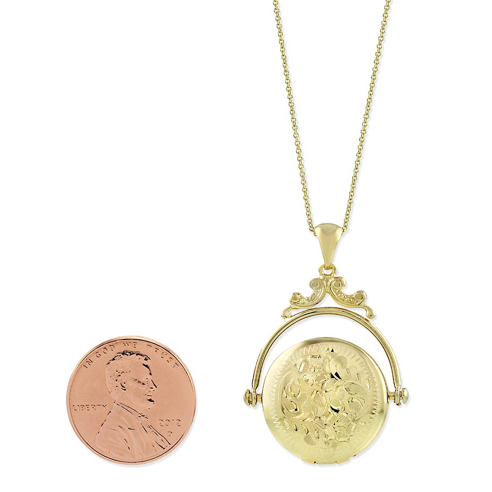 14K Yellow Gold Engraved Locket with Chain, 16-18