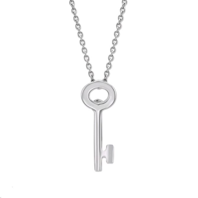Roberto Coin Tiny Treasures White Gold Key Pendant, 18"