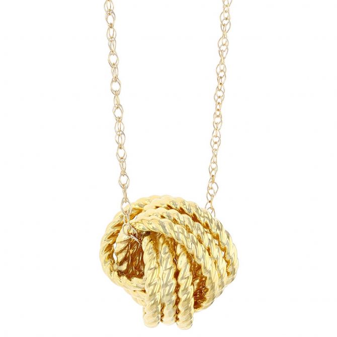 Yellow Gold Twist Textured Love Knot Pendant, 18"