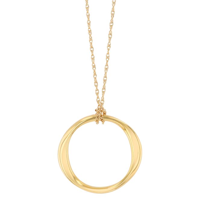 Yellow Gold Wavy Open Circle Pendant, 18"
