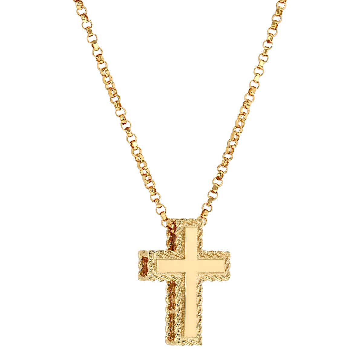 Roberto Coin Princess Yellow Gold Cross Necklace with Twisted Edge, 18