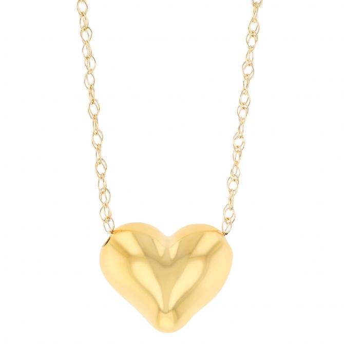 Yellow Gold Puffed Heart Pendant, 10 mm
