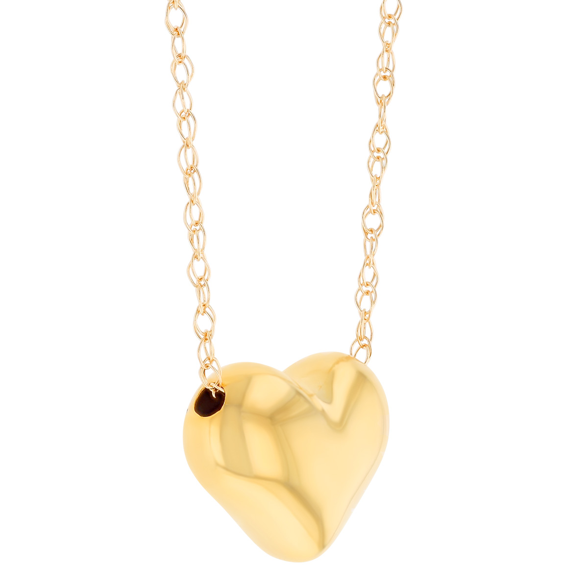 Yellow Gold Puffed Heart Pendant, 10 mm