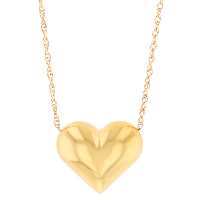 Yellow Gold Puffed Heart Pendant, 15 mm
