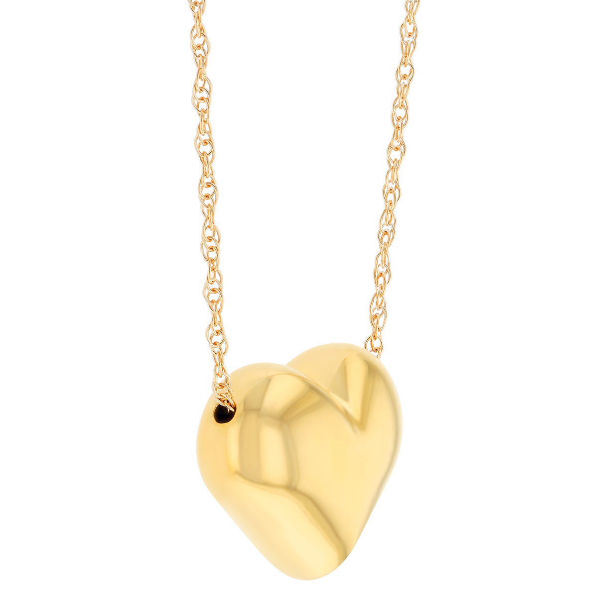 Yellow Gold Puffed Heart Pendant, 15 mm