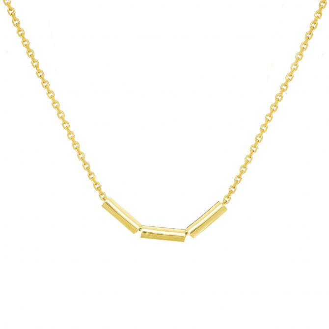 Small Cylinder Trio Necklace in Yellow Gold, 18"