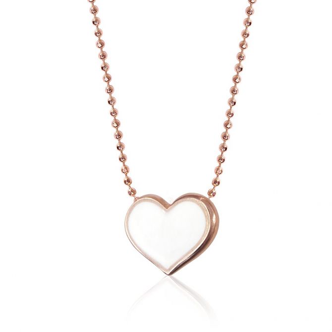 Alex Woo 14K Rose Gold Little Vegas White Enamel Heart Pendant, 16"