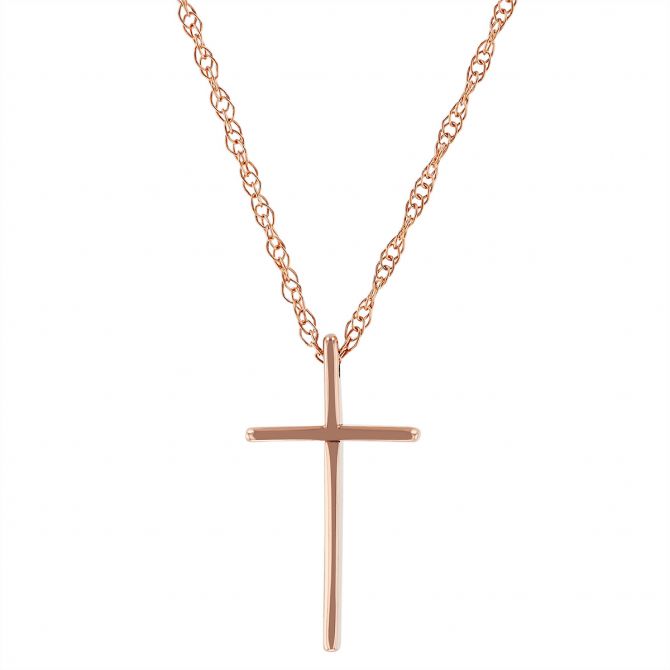 Rose Gold Slim Cross Pendant, 18 