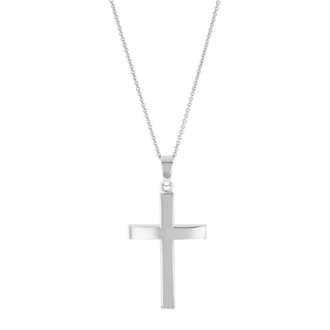 White Gold 24 mm Cross Pendant, 18"