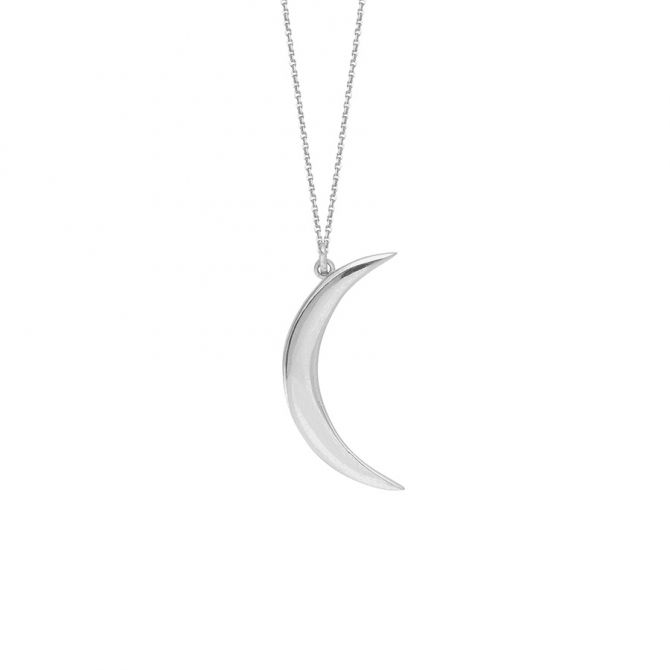 Small Crescent Moon Pendant in White Gold, 18"