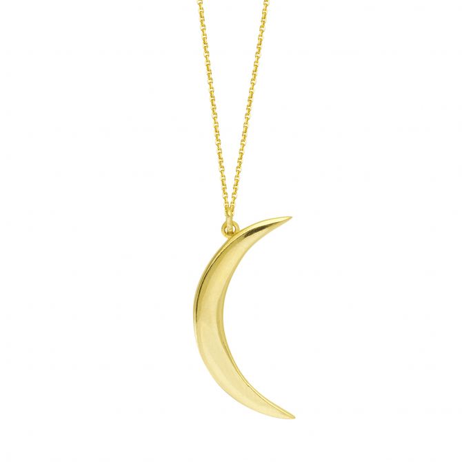 Small Crescent Moon Pendant in Yellow Gold, 18"