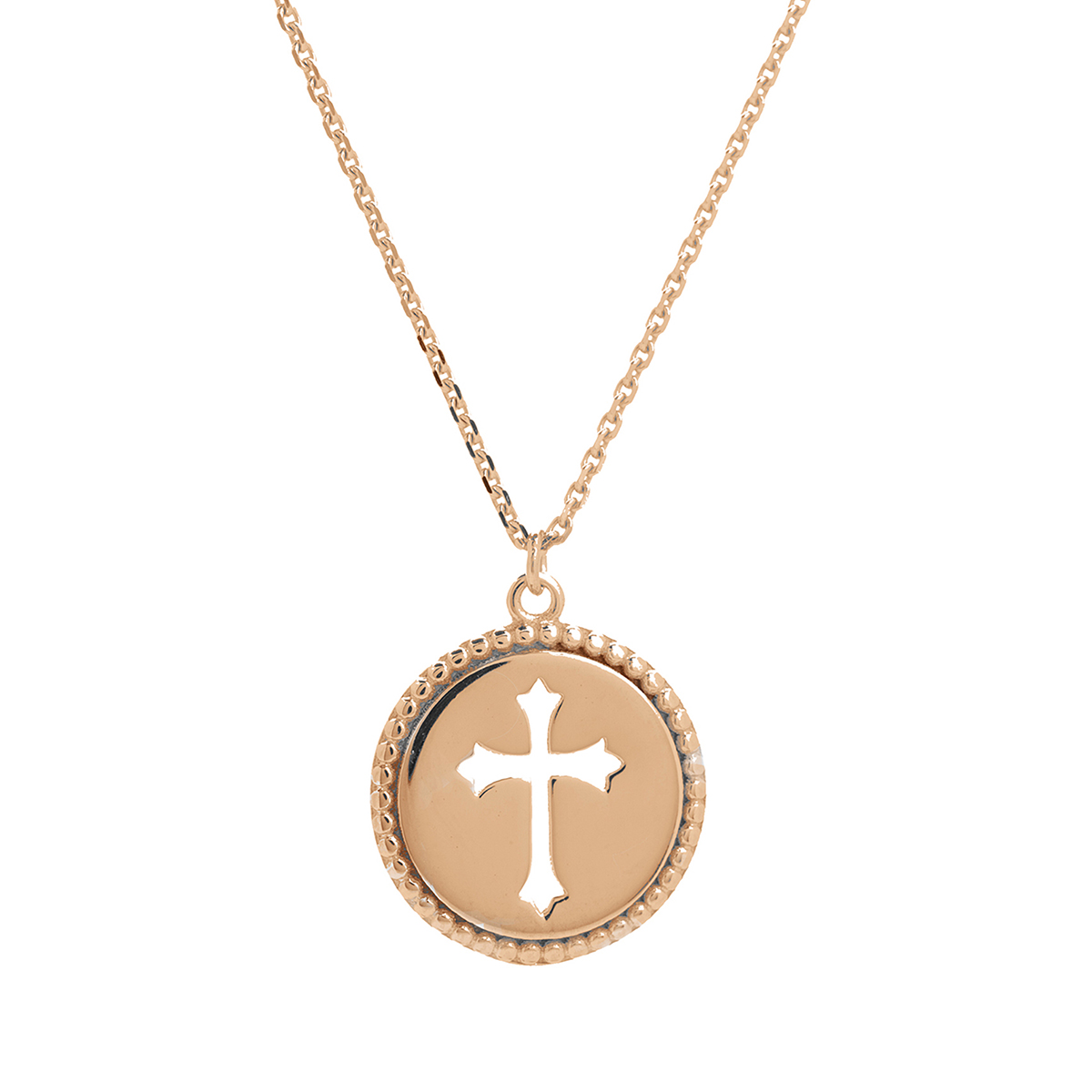Cross Cutout Medallion Disc Pendant in Rose Gold, 18
