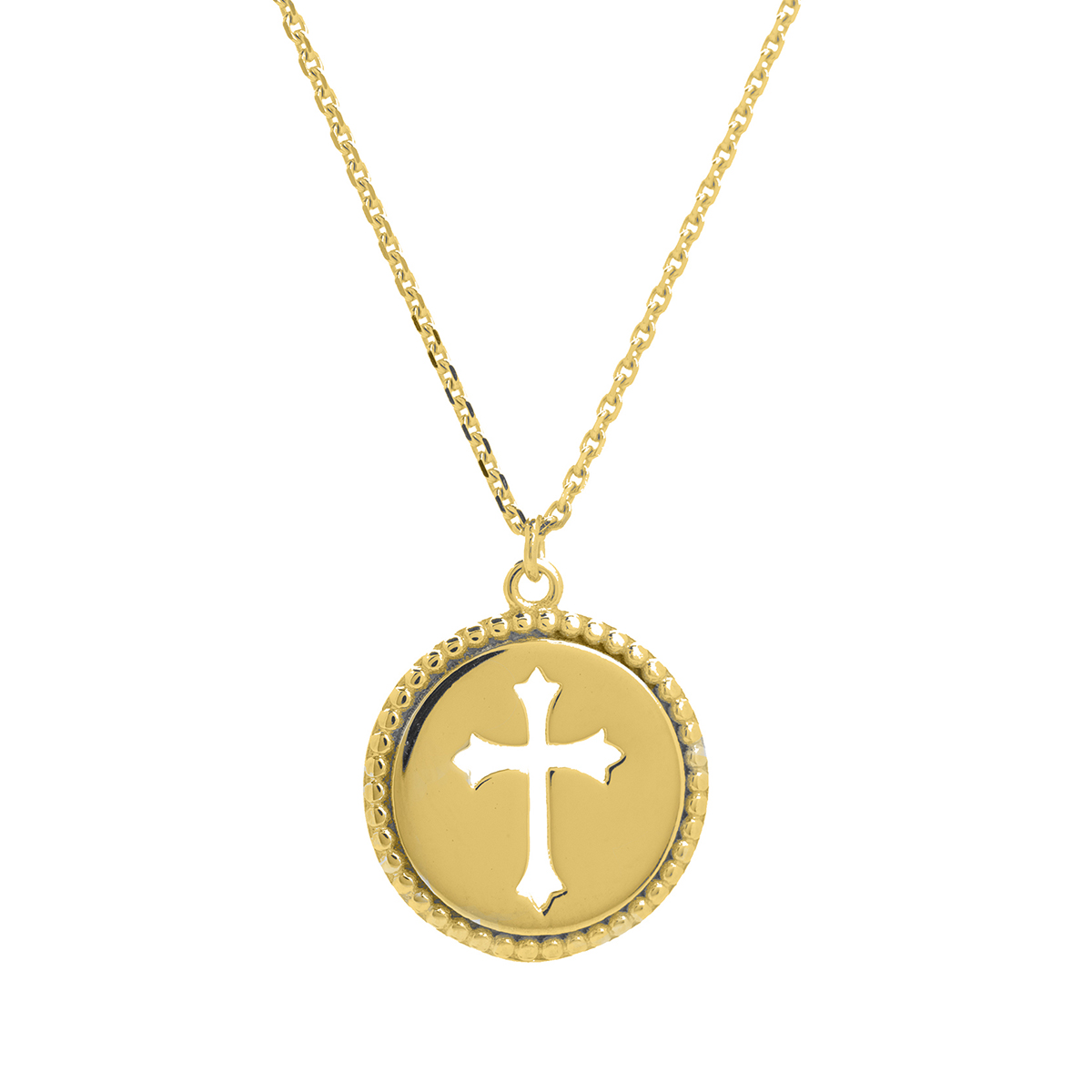 Cross Cutout Medallion Disc Pendant in Yellow Gold, 18" Borsheims