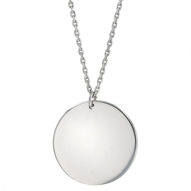 White Gold Polished Plain Disc Pendant, 18"