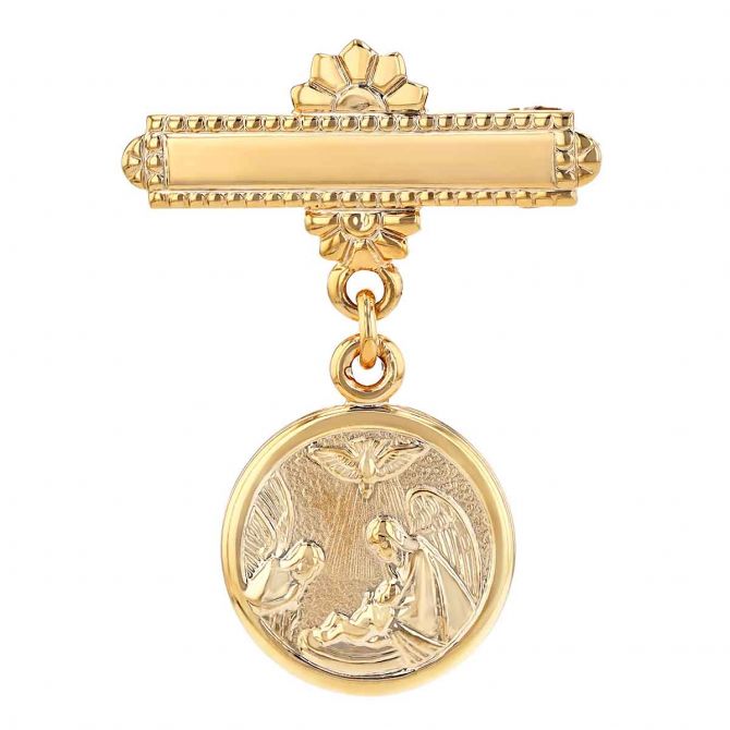 Yellow Gold Bar & Guardian Angel Charm Pin