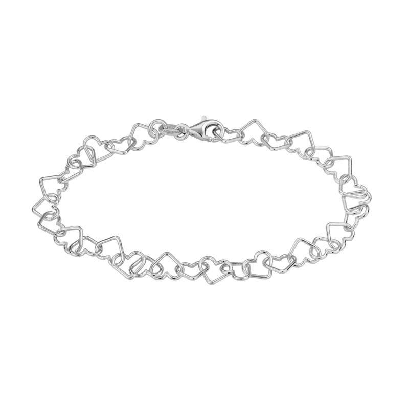 Sterling Silver Open Heart Link Bracelet, 7.5