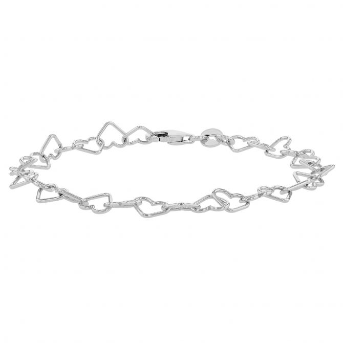 Sterling Silver Open Heart Link Bracelet, 7.5"