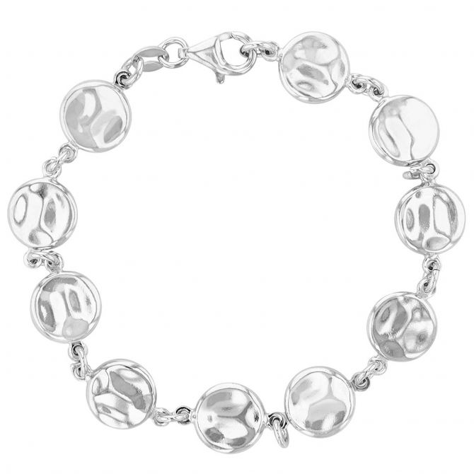 Sterling Silver Hammered Disc Link Bracelet, 7.5"