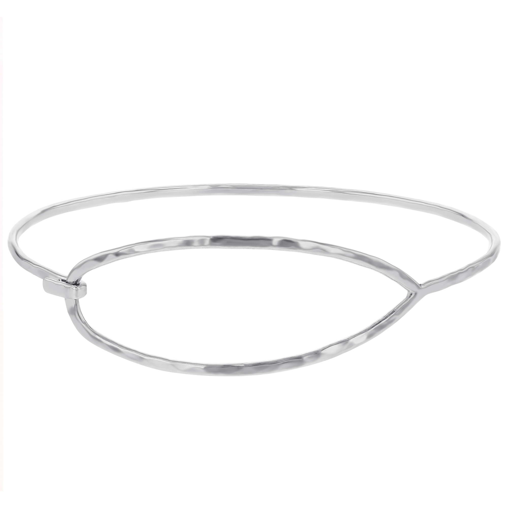 Sterling Silver Hammered Teardrop Top Hook Bangle Bracelet