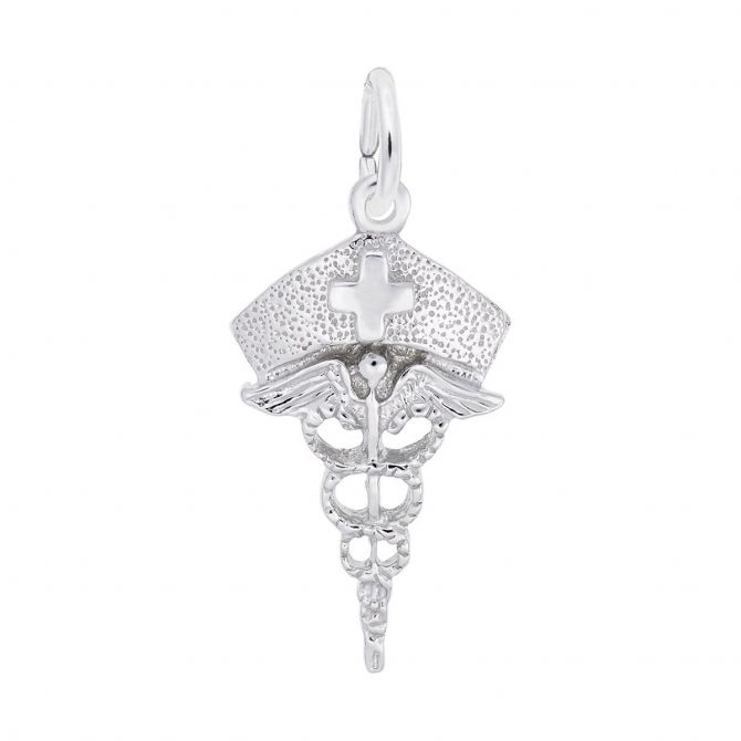 Rembrandt Charms Nurse's Hat Caduceus Charm in Sterling Silver