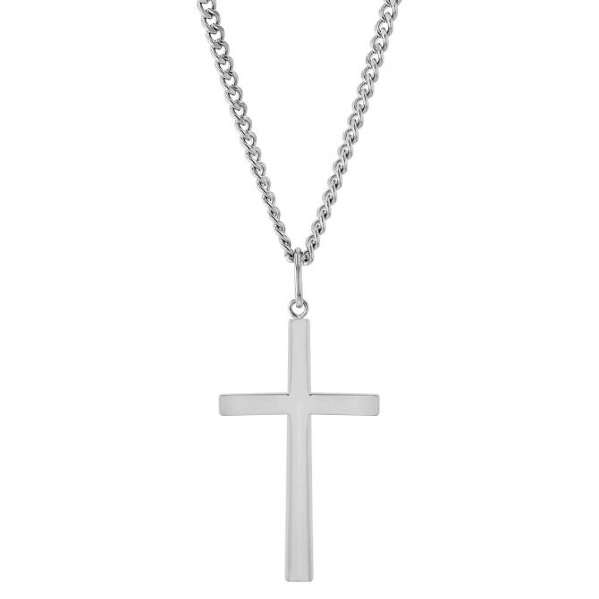 Sterling Silver Square Edge Cross Pendant, 24"