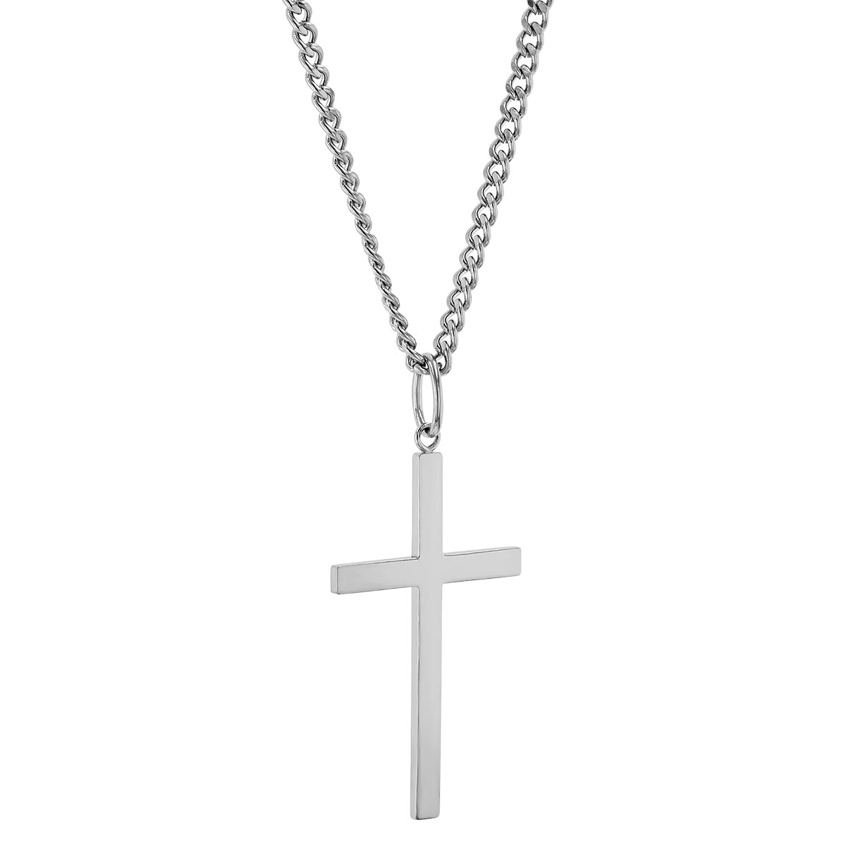Sterling Silver Square Edge Cross Pendant, 24