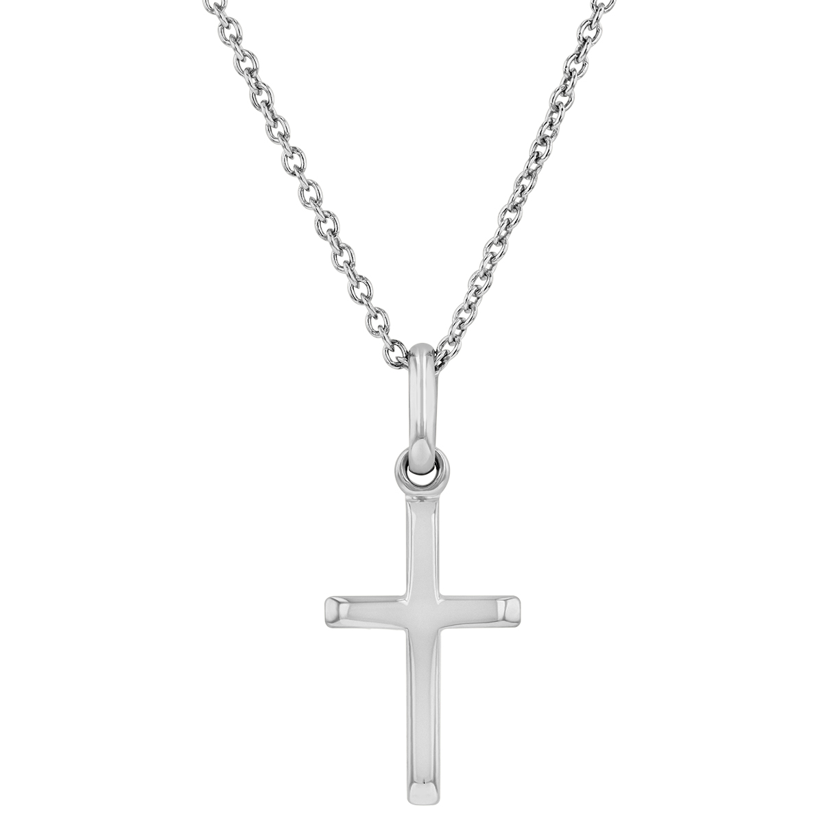 Sterling Silver Beveled Tip Cross Pendant, 18