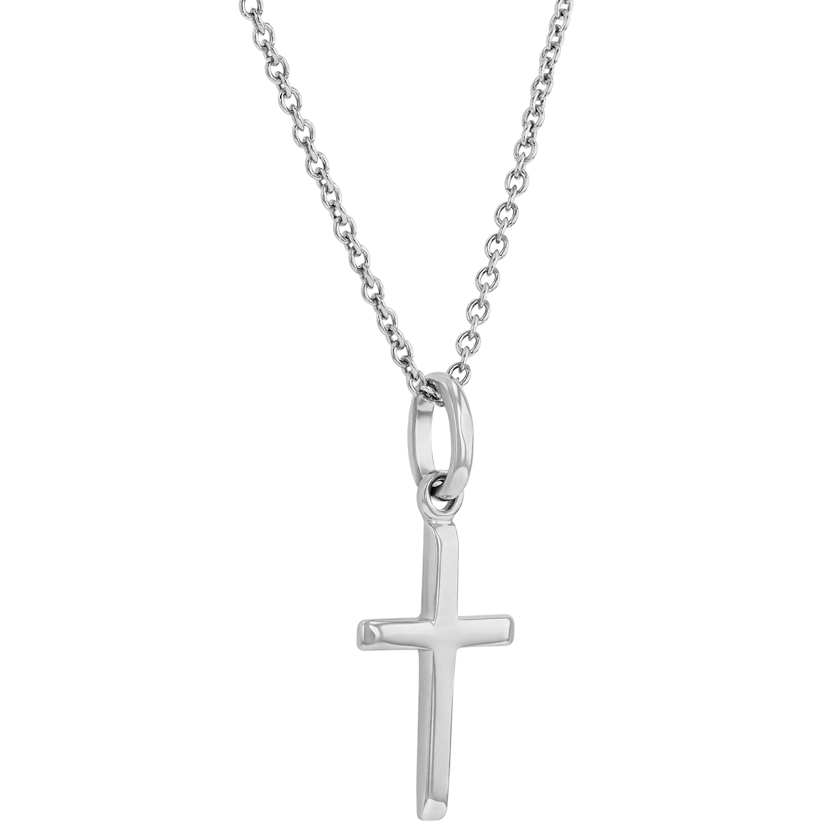 Sterling Silver Beveled Tip Cross Pendant, 18