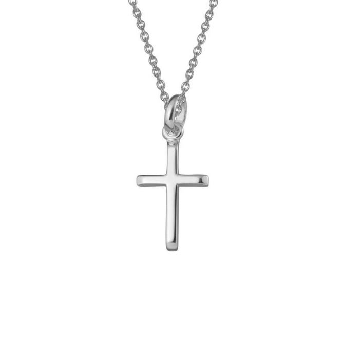 Sterling Silver Beveled Tip Cross Pendant, 18"