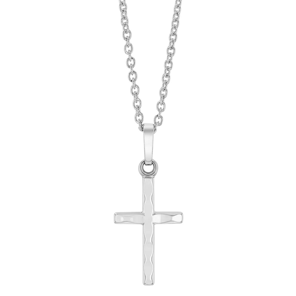 Sterling Silver Wave Texture Cross Necklace, 18