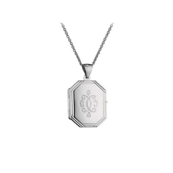Sterling Silver Octagonal Locket With Decorative Engraving, 16-18"