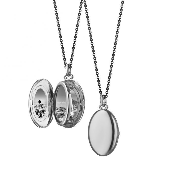 Monica Rich Kosann 4 Image "Midi" Sterling Silver Locket with Black Steel Chain, 30"